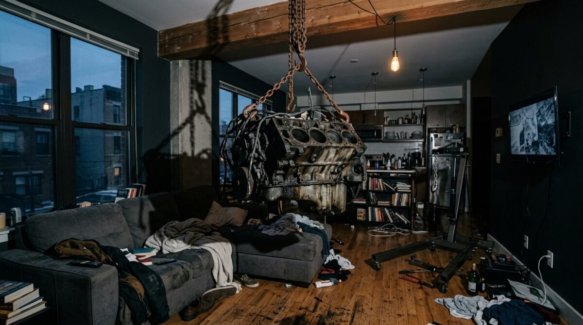 I Called The City Building Inspector When My Roommate Hung A Car Motor From Our Living Room Rafters
