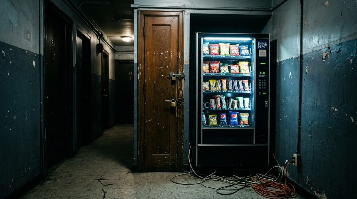 My Freeloading Roommate Installed A Commercial Coin-Operated Snack Machine In Our Shared Hallway And Locked The Pantry, So I Unplugged It And Called The Landlord