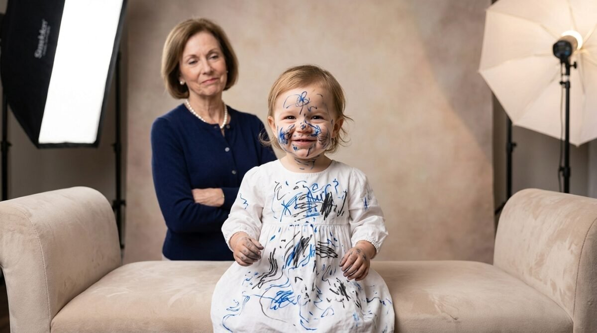My Mother-In-Law Gave My Toddler Permanent Tattoo Markers Minutes Before Family Portraits - So I Had The Retoucher Blur Her Entire Face Out