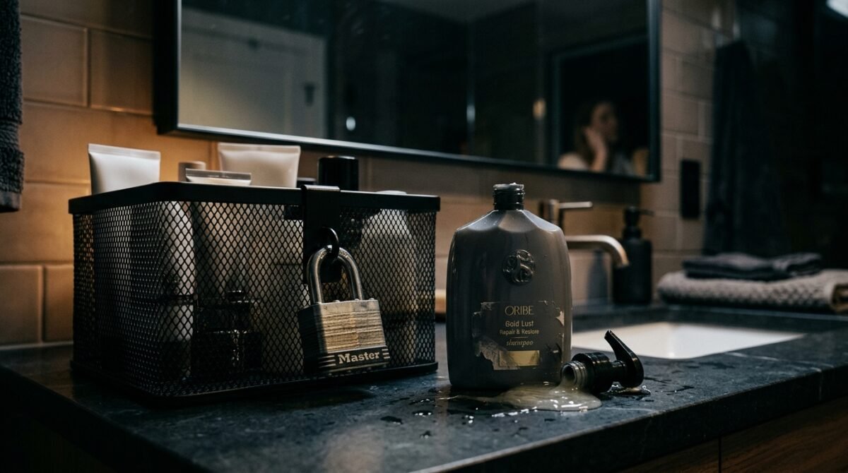My Roommate Diluted My Expensive Salon Shampoo With Bleach And Dish Soap, So I Put A Padlock On The Entire Bathroom Caddy