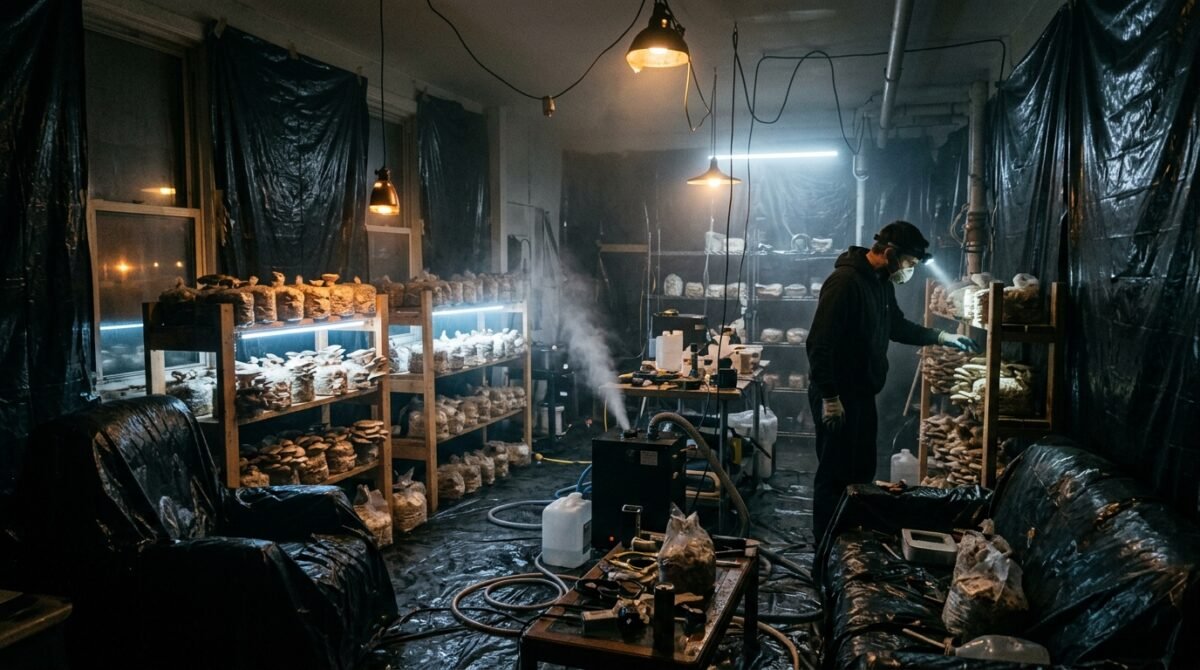 My Roommate Sealed Our Entire Living Room In Black Plastic Sheeting And Industrial Humidifiers To Grow Commercial Fungi Without Asking