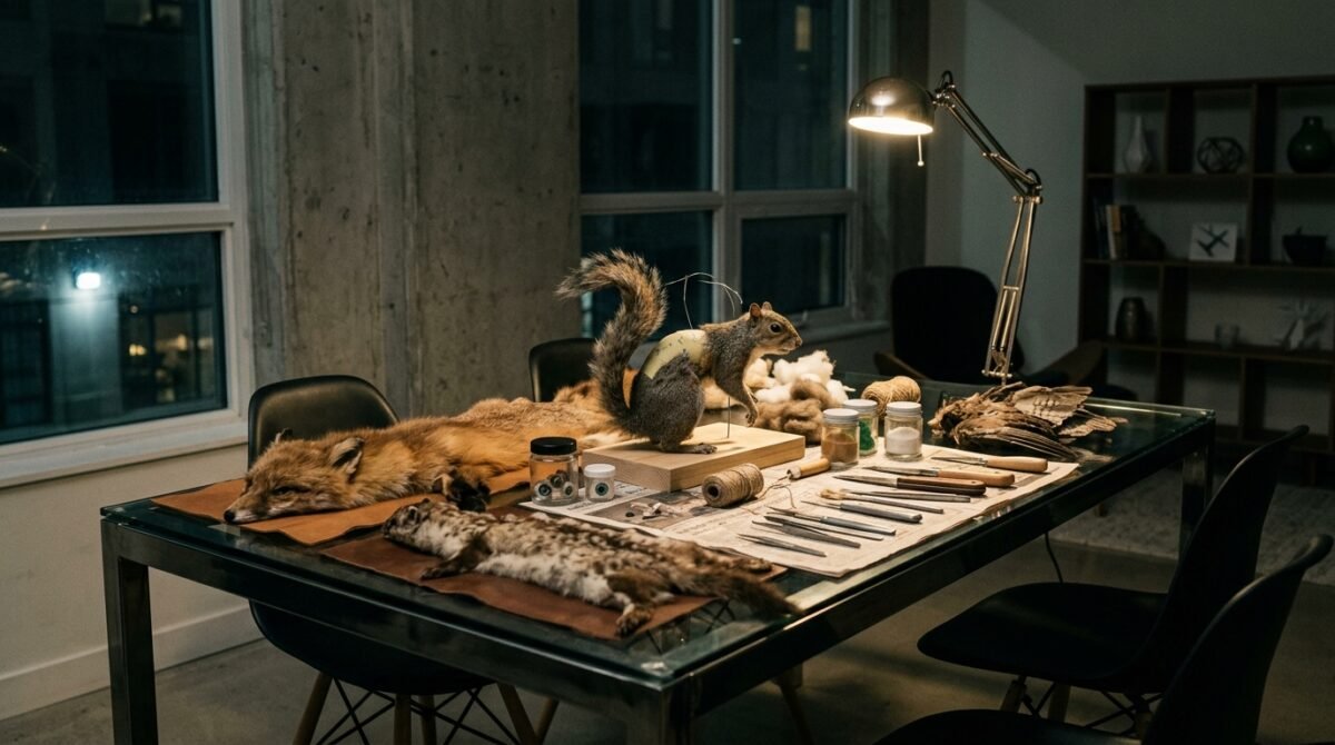 My Roommate Started Teaching Late-Night Taxidermy Workshops On Our Shared Glass Dining Table Without Asking