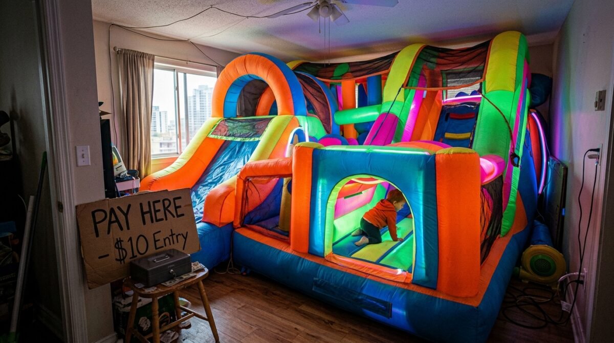 My Roommate Threw Out Our Communal Sofa And Installed An Inflatable Obstacle Course To Charge Admission, So I Reported The Fire Hazard